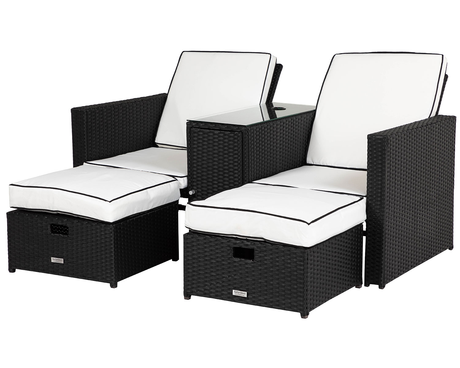 Rattan Garden Sun Lounger Set in Black &amp; White - Paris
