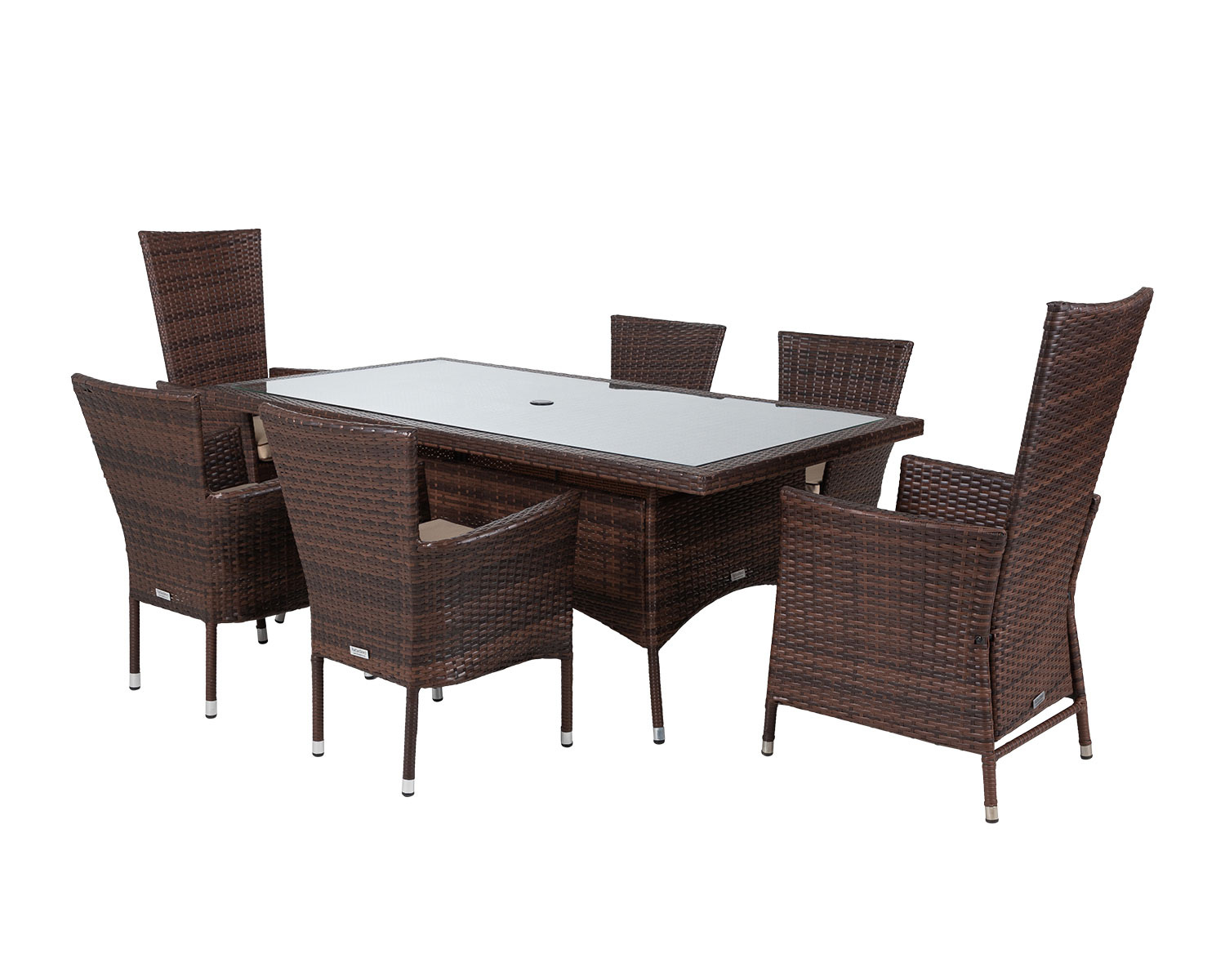 Rectangular Rattan Garden Dining Table Set With 6 Chairs in Brown - Cambridge