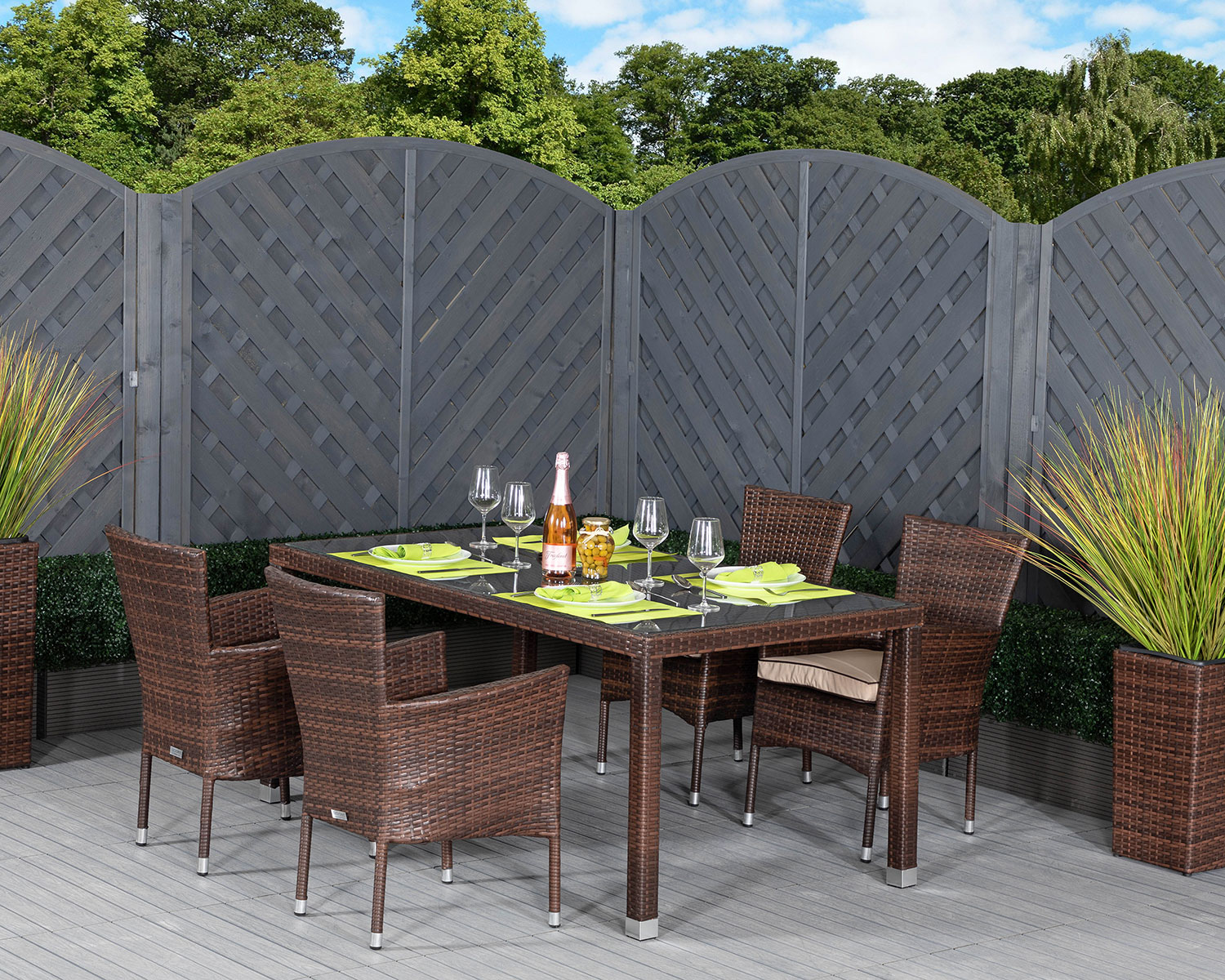 4 Seat Rattan Garden Dining Set With Open Leg Rectangular Table in Brown - Cambridge