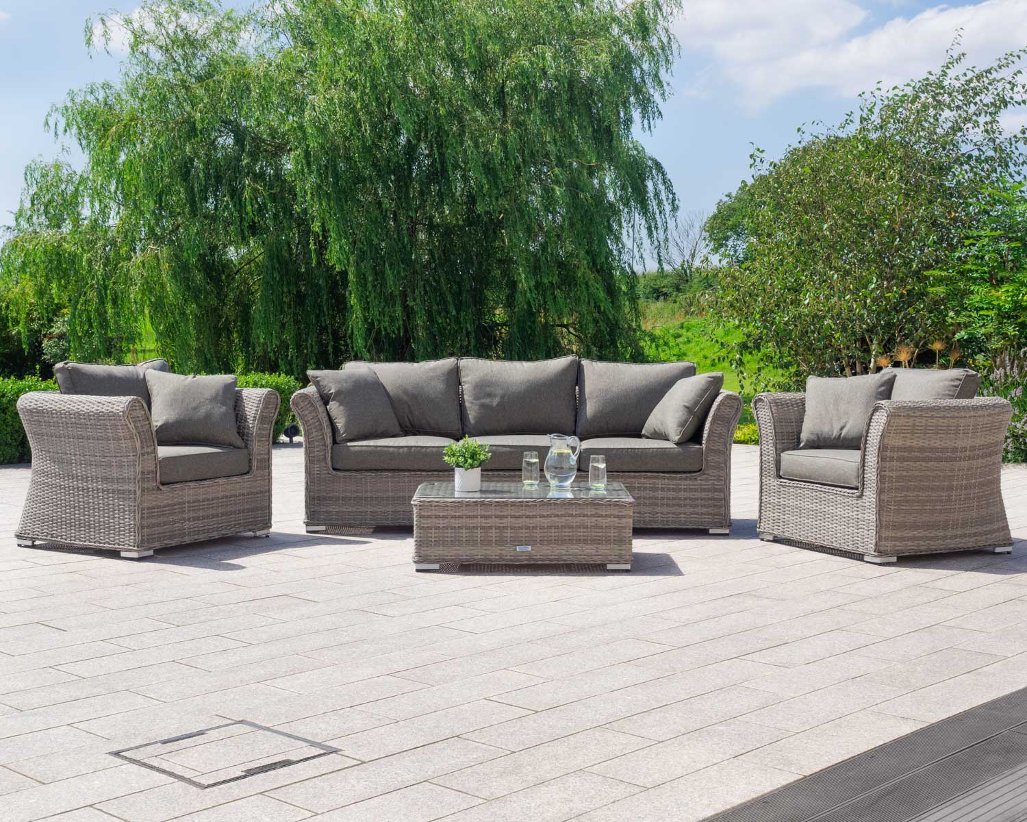 3 Seat Rattan Garden Sofa Set in Grey - Lisbon