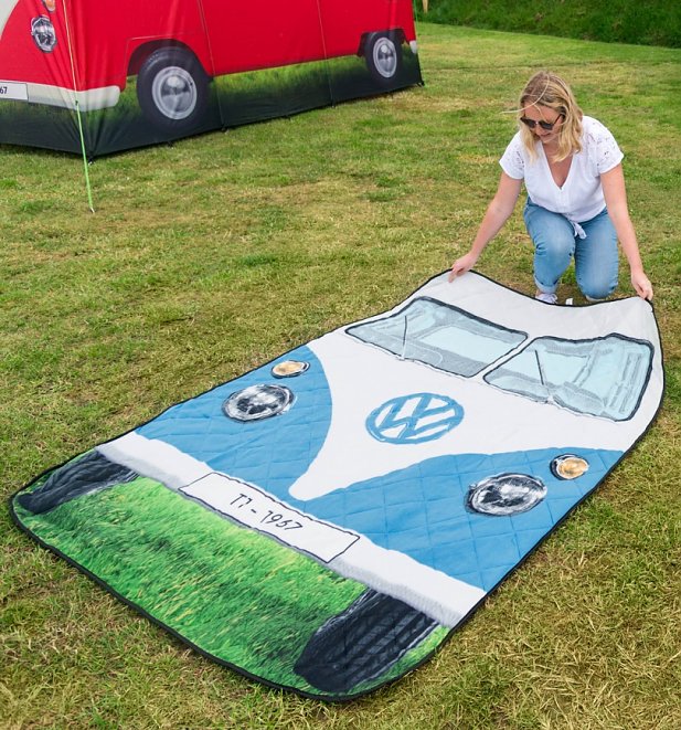Blue VW Camper Van Quilted Picnic Rug