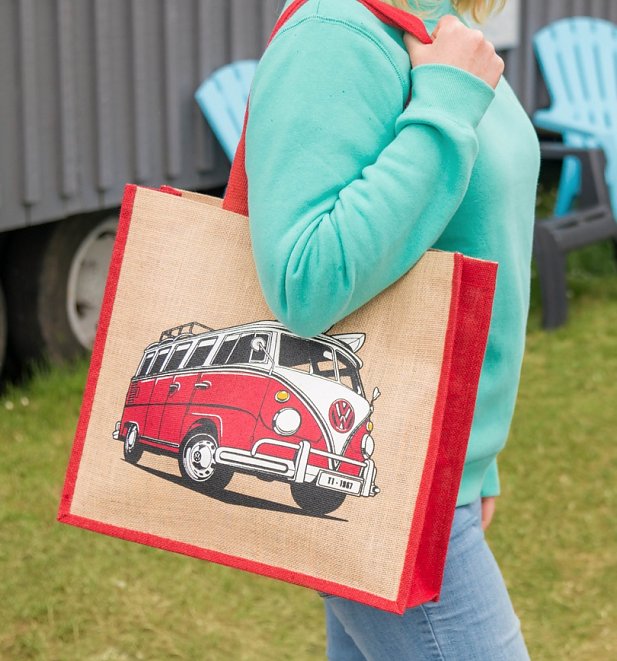 Red VW Camper Van Jute Bag