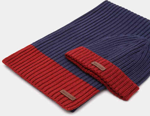 Timberland Contrast Border Set Beanie e Sciarpa Rosso Blu unica taglia