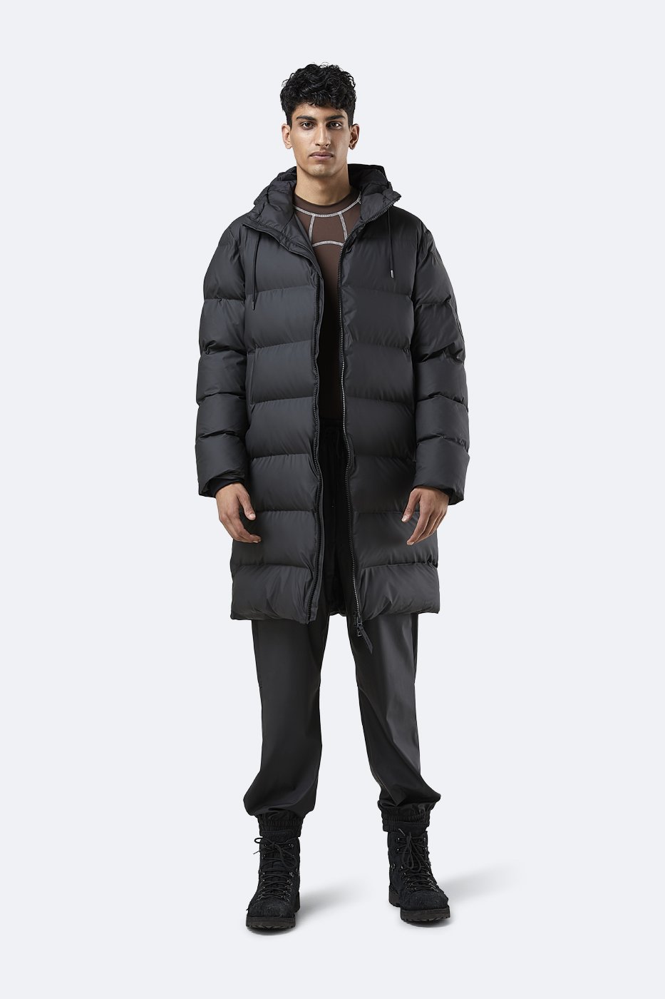 Rains-Winterjassen-Long Puffer Jacket-Zwart