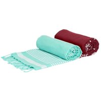 Nicola Spring Deluxe Turkish Cotton Bath Towels | Burgundy/Aqua | Pack of 2