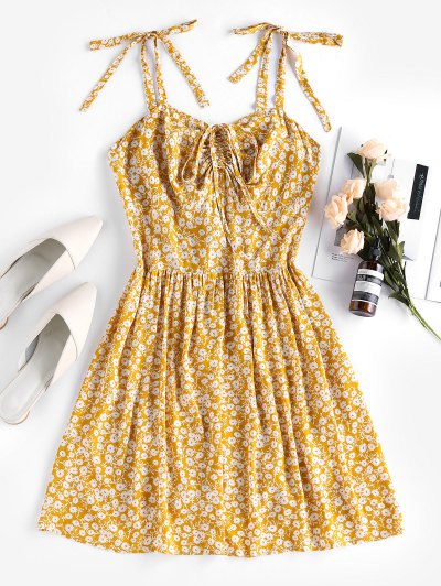 Zaful Krawatte Kittel Blumendruck Cami Kleid | M