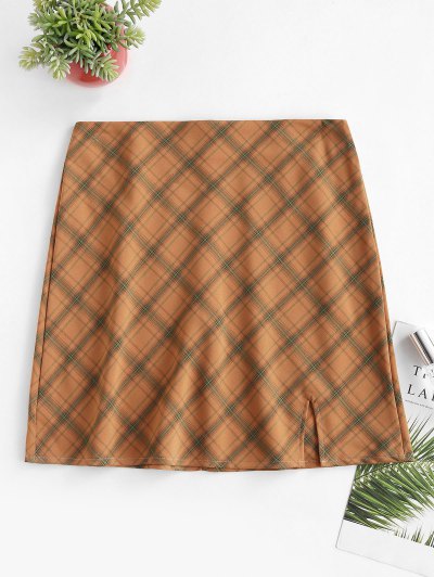 Zaful Plaid Slit A Line Skirt | Women's | ORANGE | M