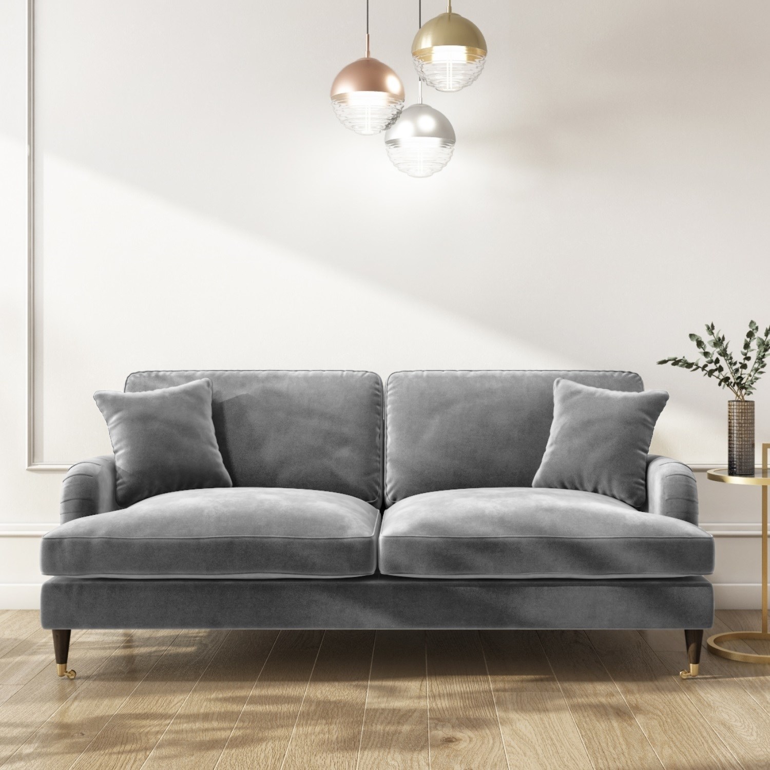 Payton Silver Grey Velvet 3 Seater Sofa