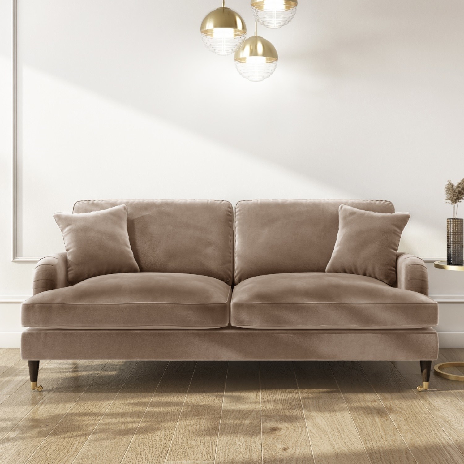 Payton Beige Velvet 3 Seater Sofa