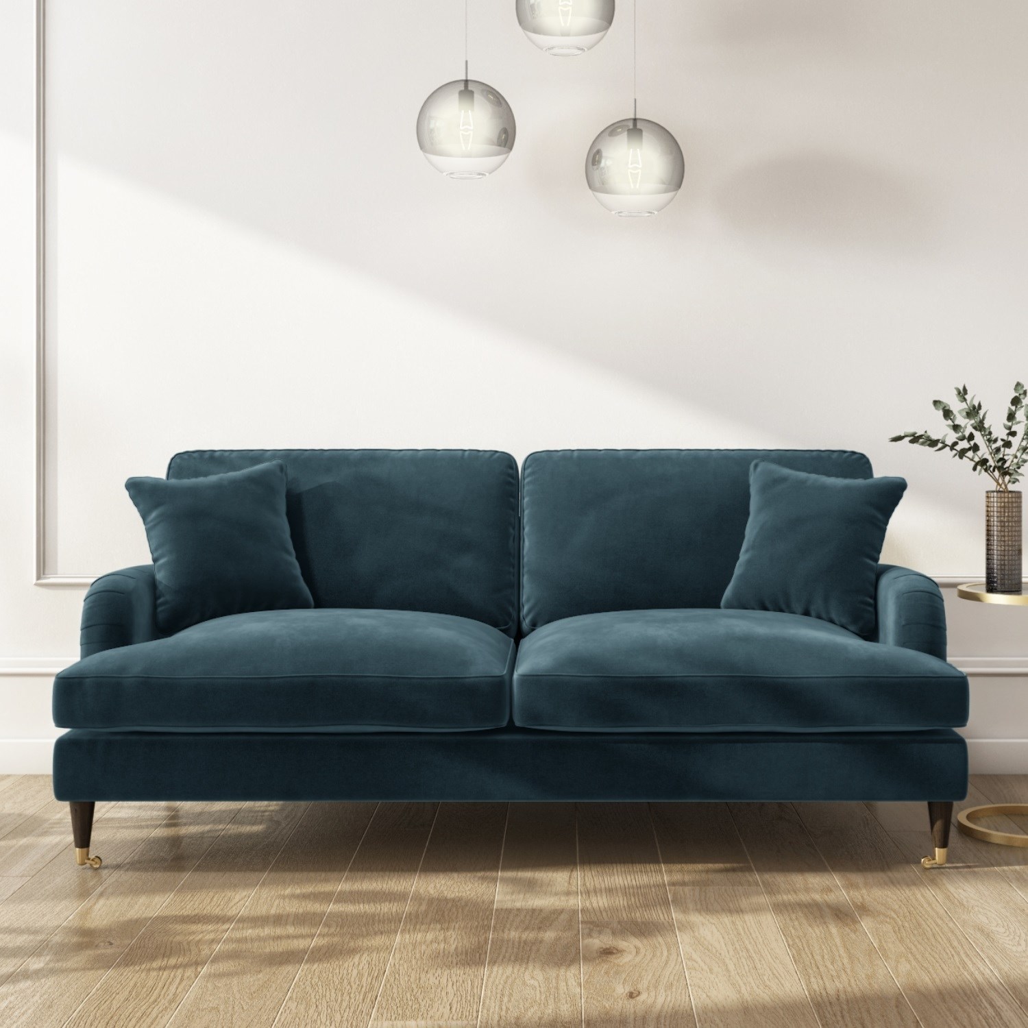 Payton Petrol Blue Velvet 3 Seater Sofa