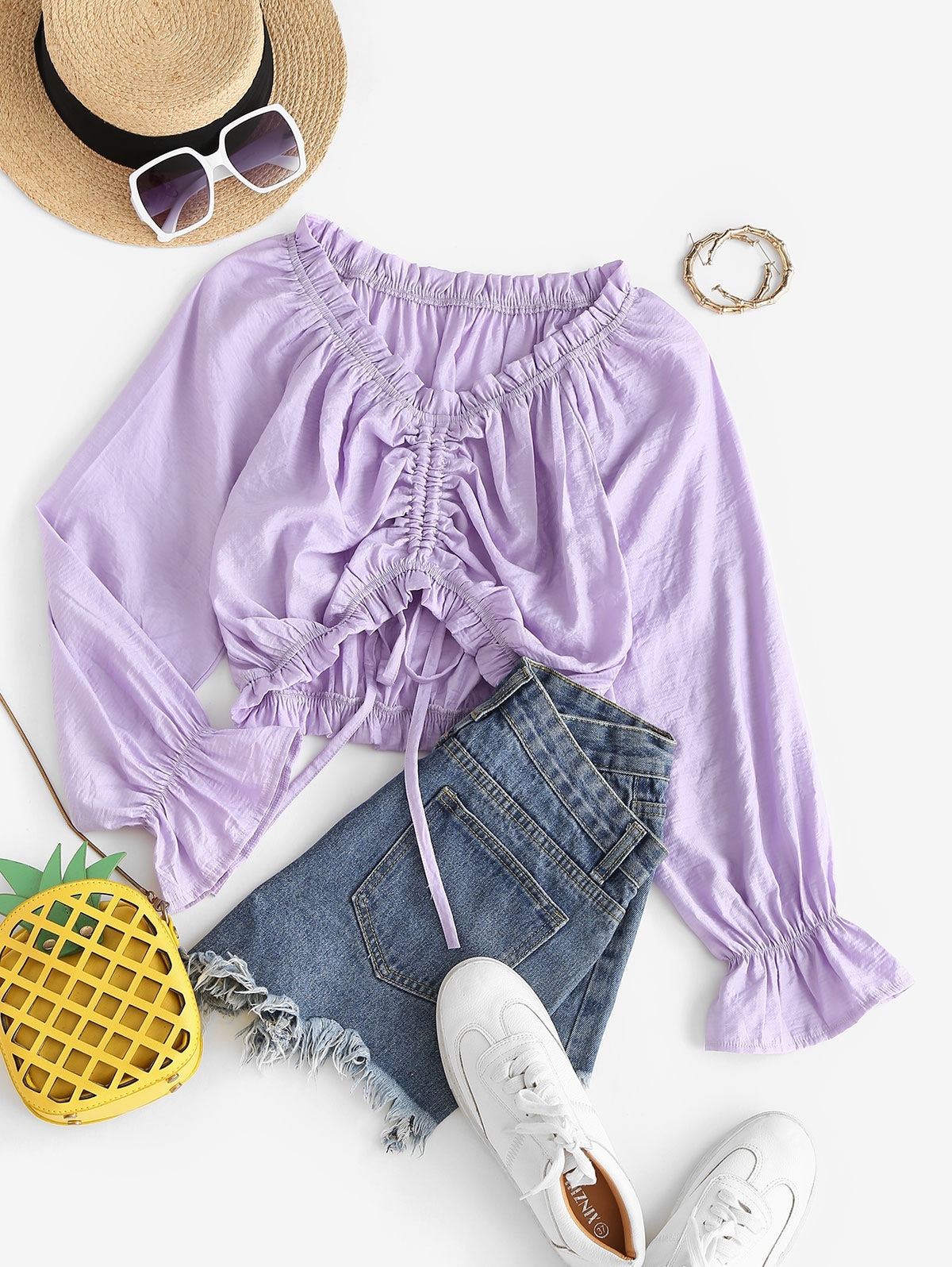 Zaful Geschnürte Dichter Ärmel Bluse | Damen | XL