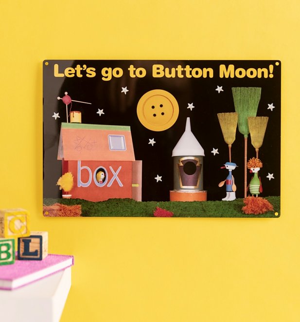 Button Moon Metal Sign