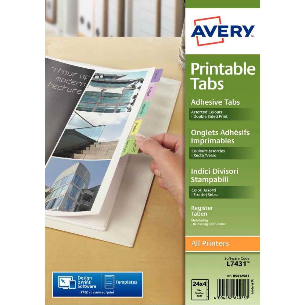 Avery Paquet 96 onglets adhésifs Avery pour intercalaires