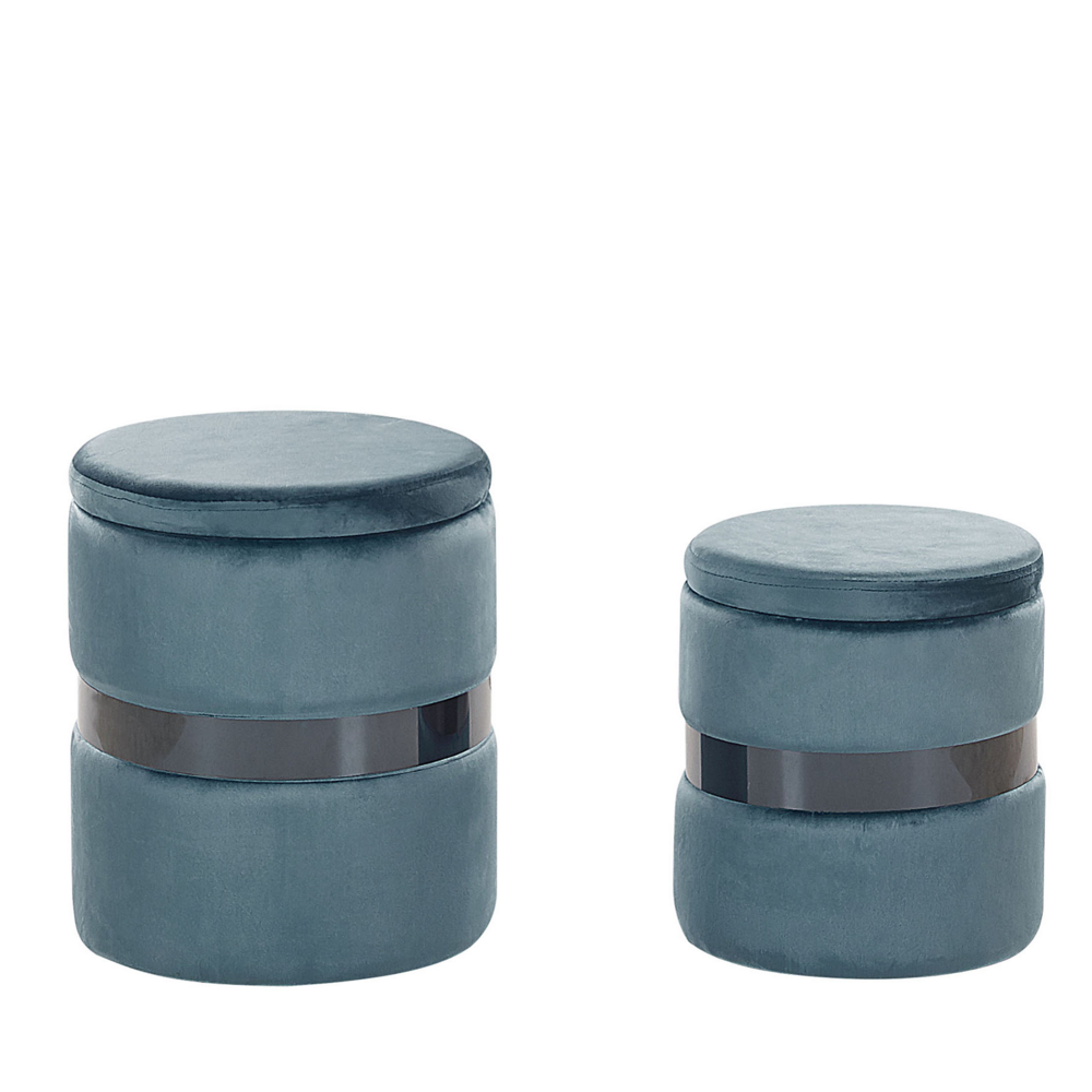 Beliani Poef set van 2 fluweel blauw DORIS