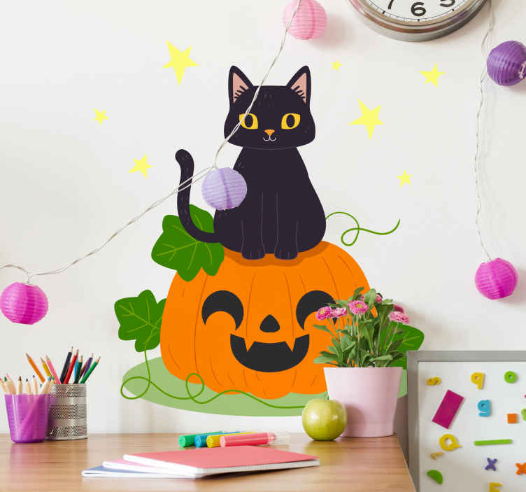 Vinilo Halloween gato y calabaza felices
