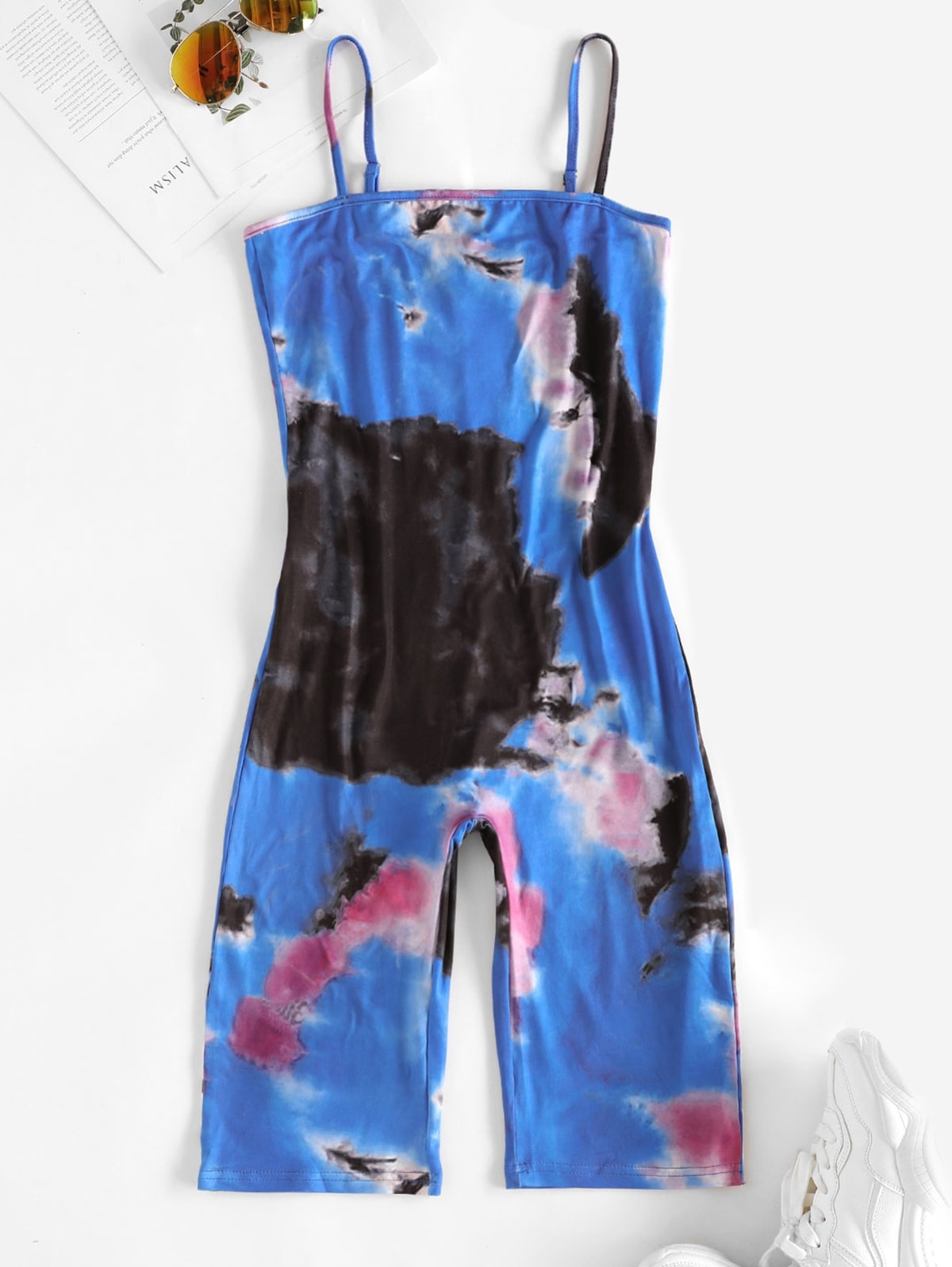 Zaful Tie Dye Cami Cycling Unitard | Women's | OCEAN BLUE | L
