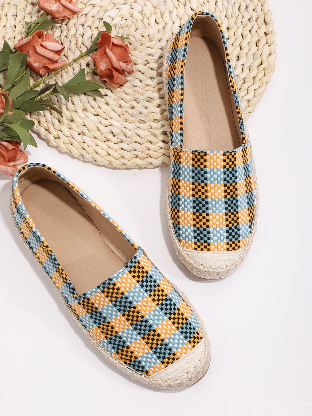 Zaful Kariertes Muster Farbblock Flache Schuhe | EU 39