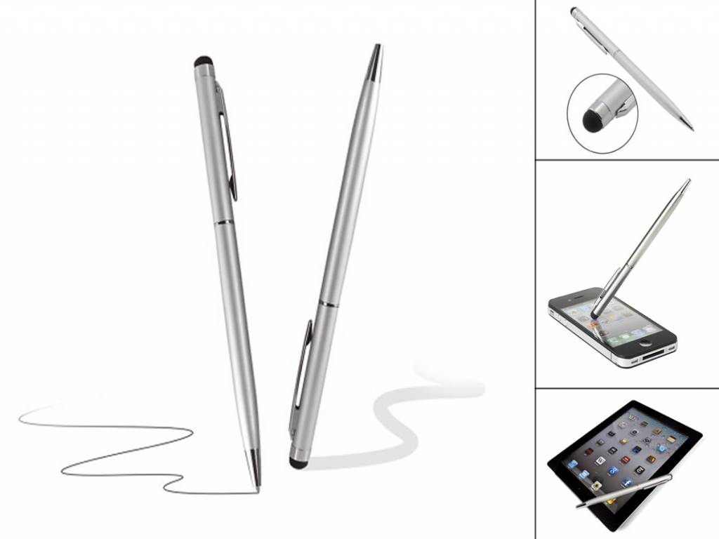 Stylus Pen met Balpen | Geschikt voor Pocketbook Color 2020 | Zilver | grijs | Pocketbook