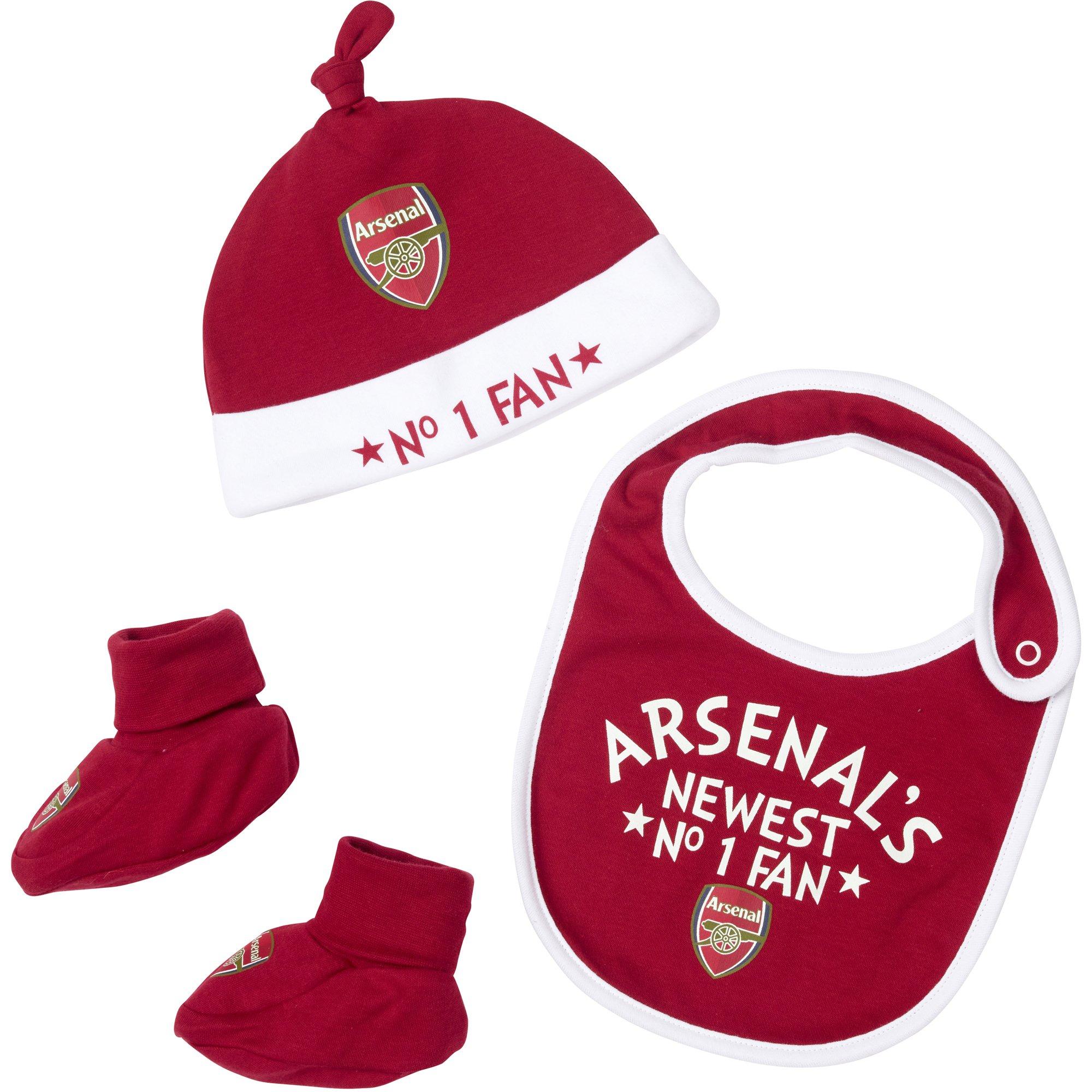 Arsenal Baby Hat with Bib and Bootee Boxset 6-12, Red/White