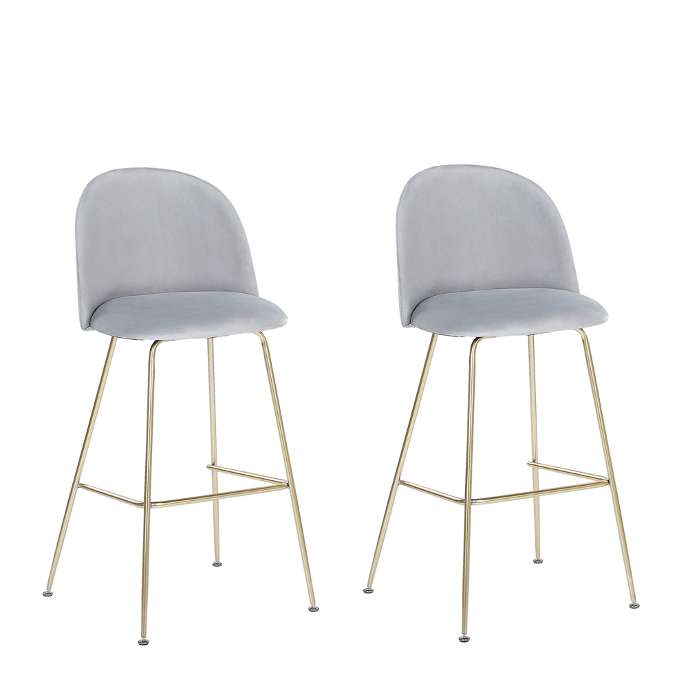 Beliani Barkruk set van 2 fluweel grijs/goud ARCOLA