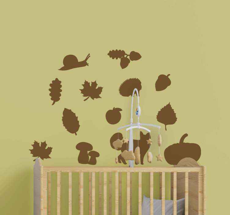 Vinilo bebé animales y plantas otoñales