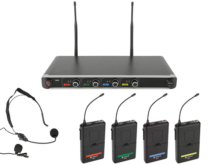 Chord Quad UHF Beltpack Mic System with Headset and Lapel Mics