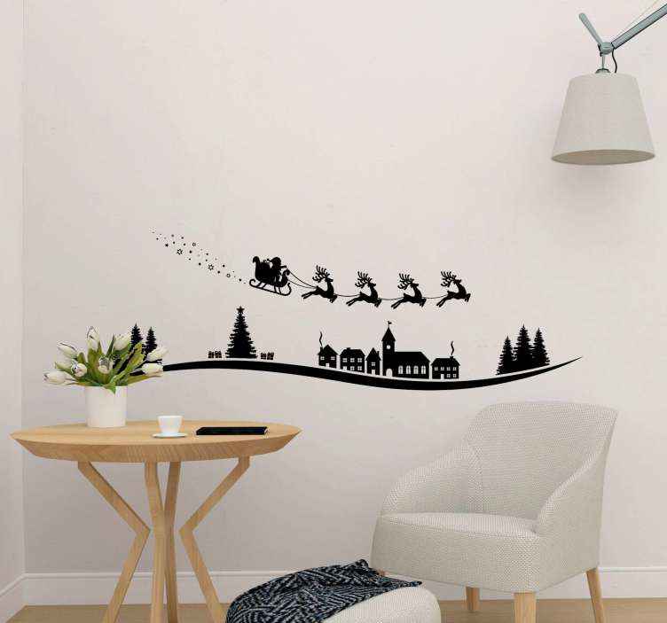 Vinilos navideños silueta Santa Claus en trineo