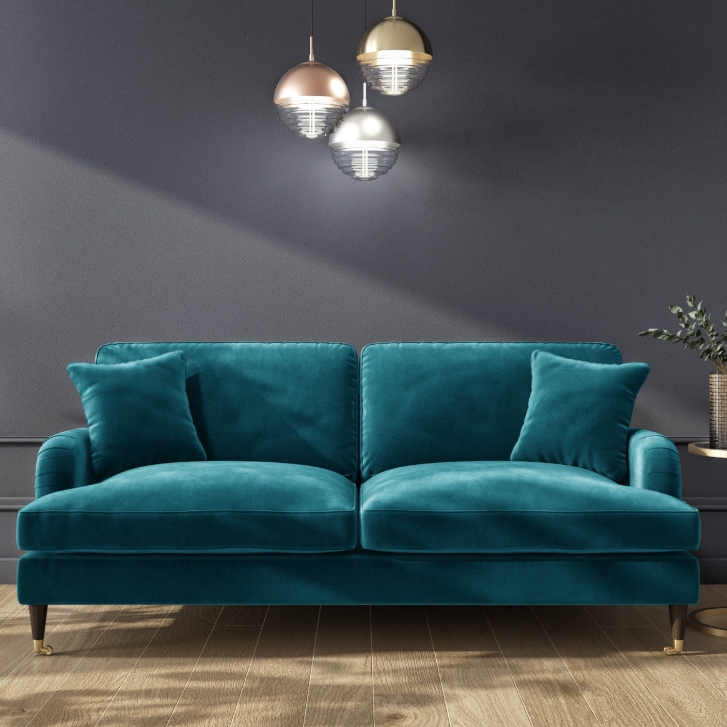 Payton Teal Blue Velvet 3 Seater Sofa