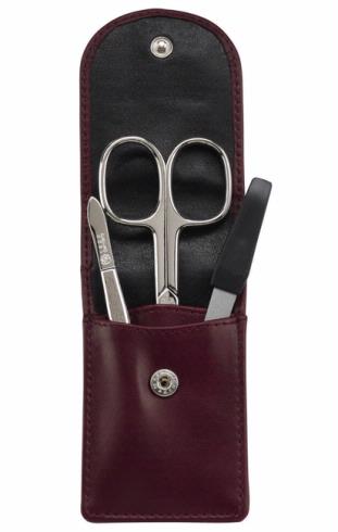 German Made 3 Piece Leather Manicure Set in Burgundy