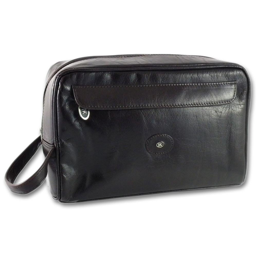 Hans Kniebes Large German Leather Wash Bag in Dark Brown