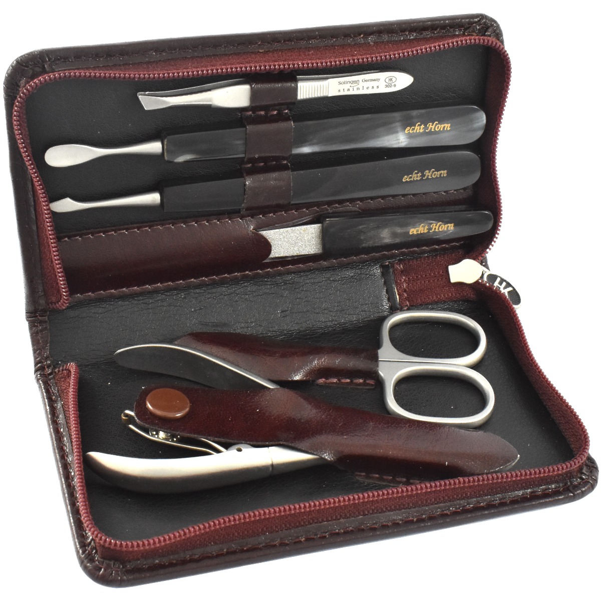 Hans Kniebes Luxury 6 Piece Real Horn Manicure Set In Dark Brown