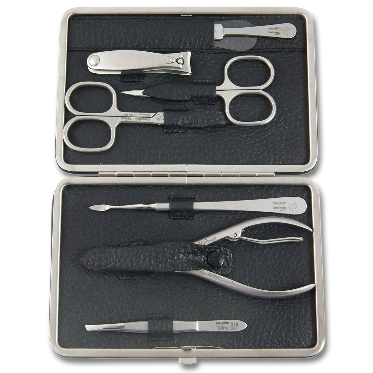 Niegeloh Black Luxury Cowhide Manicure Set 7 Piece