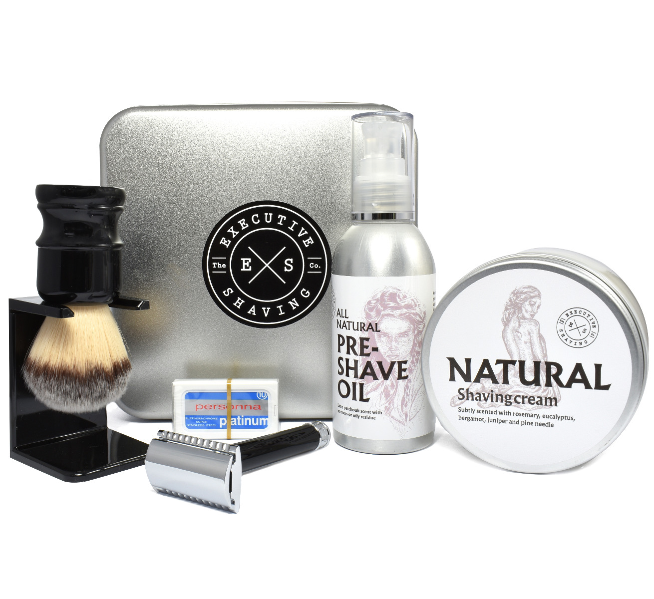 Executive Shaving Noir Safety Razor And Brush Gift Set