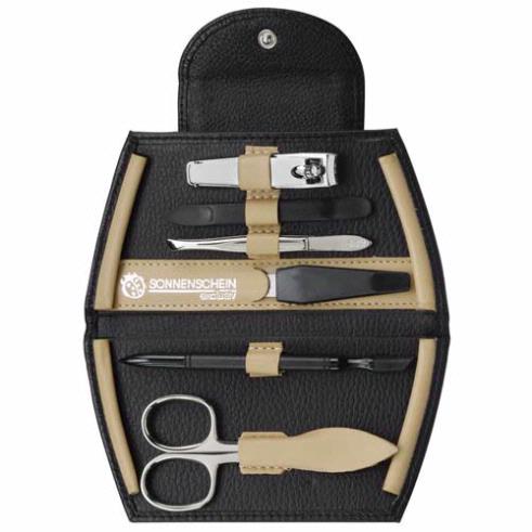 Sonnenschein Exclusiv Black And Beige Leather 6 Piece Manicure Set