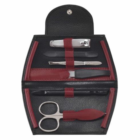Sonnenschein Exclusiv Black And Red Leather 6 Piece Manicure Set