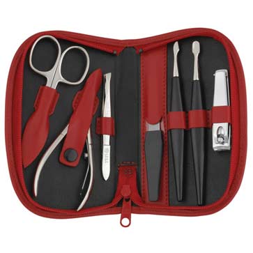 Sonnenschein Exclusiv German Made 7 Piece Red Leather Manicure Set