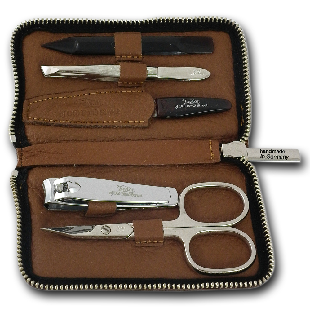 Taylor of Old Bond Street Leather Manicure Set in Tan