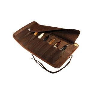 Thiers-Issard Brown Leather Straight Razor Case Roll for 7 Razors