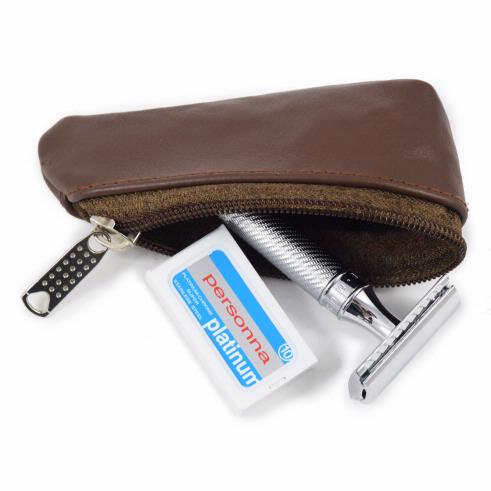 Brown Leather Safety Razor Travel Case