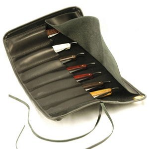 Thiers-Issard Black Leather Razor Case Roll for 7 Razors