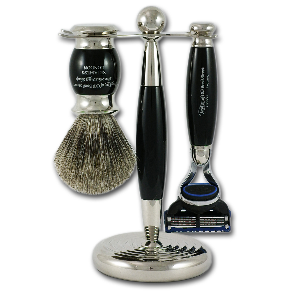 Taylor of Old Bond Street 3 Piece Gillette Fusion Shaving Set in Black