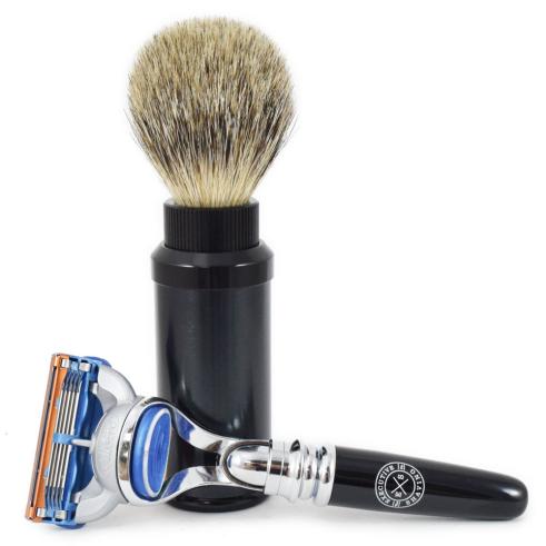 Executive Shaving Black Fusion Razor And Shaving Brush Travel Kit