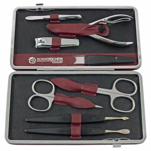 Sonnenschein Exclusiv 8 Piece Manicure Set in Bordeaux Red Leather
