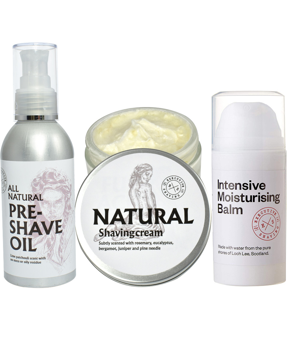 Executive Shaving Natural Shaving Cream, Pre-Shave Oil & Moisture Balm