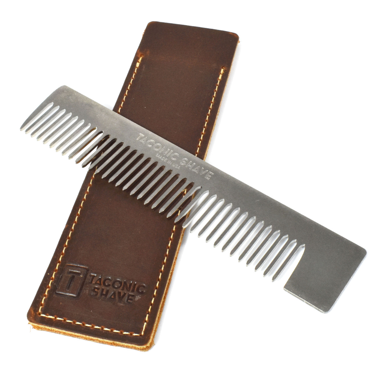 Taconic Shave Stainless Steel Pocket Comb and Leather Case
