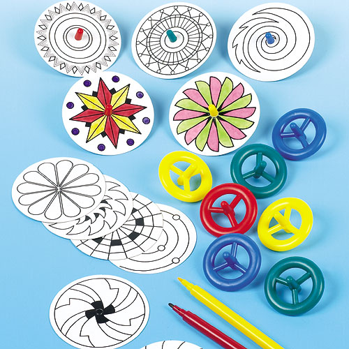 Spinning Top Kits - 12 Colour-In Spinning Tops. 6.5cm.