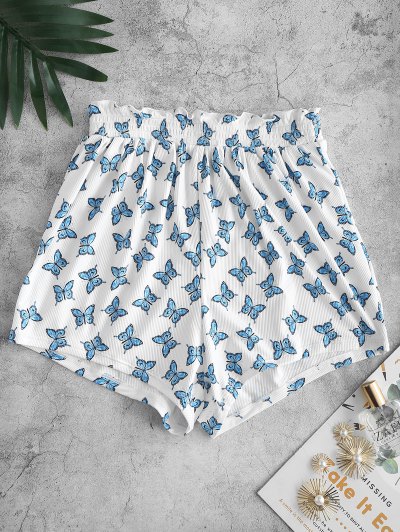 Zaful ZAFUL Ribbed Butterfly Print Ruffle Swim Bottom | WHITE | S