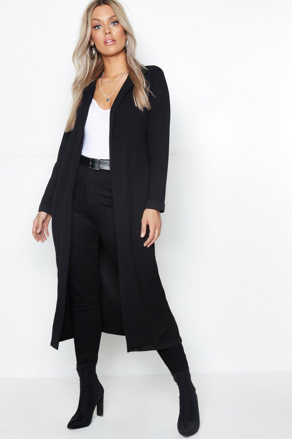 boohoo Womens Plus Crepe Longline Duster - Black - 18, Black