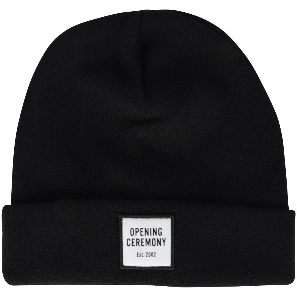 OPENING CEREMONY Men's Deep Smoke & Optic White Patch Beanie | Deep smoke/Optic White | OSZ