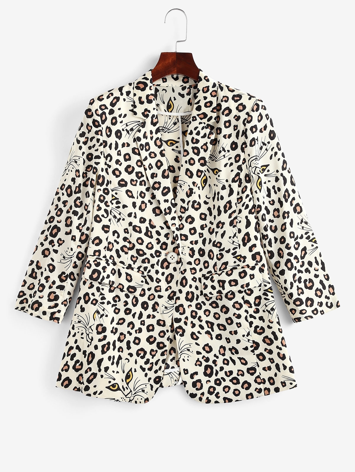 Zaful Leopard Padded Shoulder One Button Blazer | Women's | LIGHT COFFEE | M